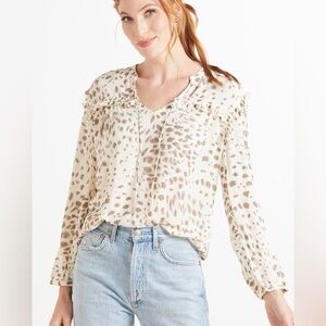 Rails Long Sleeve Lydia Puma Animal Print Blouse - Cream/Taupe - M